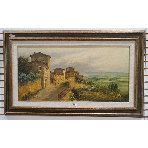 234 - Luciano Torsi (20th century)
 Oil on board
 Continental scene of village houses overlooking a rural ... 