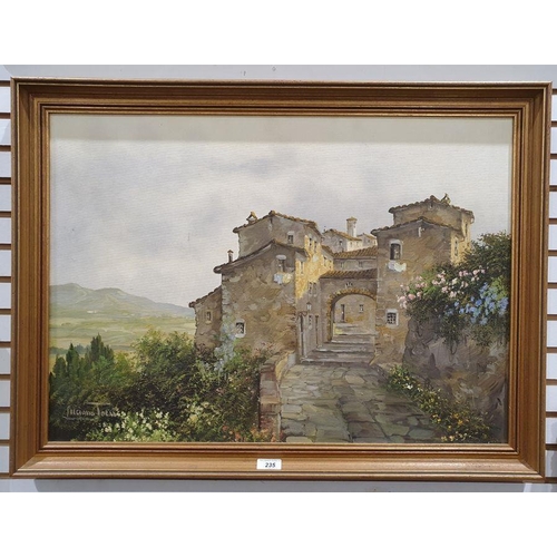 235 - Luciano Torsi (20th century)
 Oil on canvas
 Continental village scene with path leading through an ... 