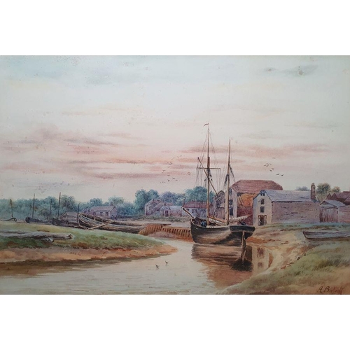 238 - A Binbeck (b.1900 - 20th century)
 Pair watercolour drawings
 Estuary scenes with sailing/fishing ve... 