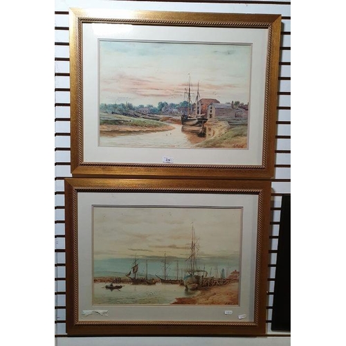 238 - A Binbeck (b.1900 - 20th century)
 Pair watercolour drawings
 Estuary scenes with sailing/fishing ve... 