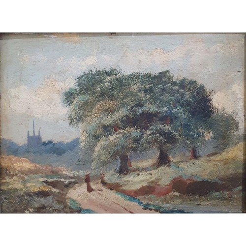 250 - Unattributed
 Oil on board
 Rural scene with figures on path, church in background
 Unattributed
 Oi... 