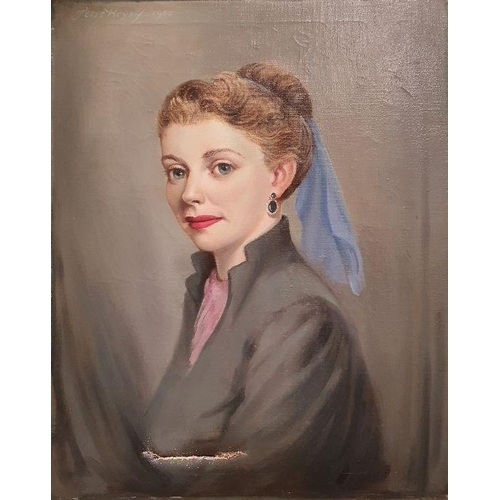 252 - Tesse Heyey
 Oil on canvas
 Portrait of woman, signed and dated 1955 upper left (canvas damaged), 40... 