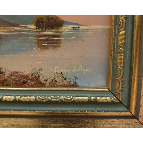 257 - Donald Ayres
 Oil on panel
 'Loch Linnie' signed lower right 8 x 11 cm
 together with assorted print... 