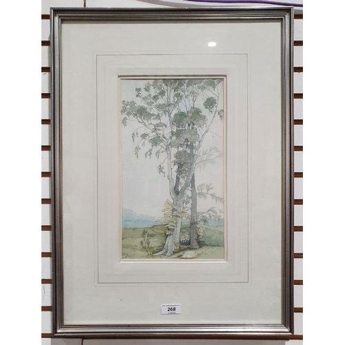 268 - Kenneth Pengelly
 Watercolour drawing
 Trees in landscape, signed and dated 84 lower left, framed