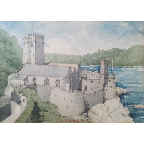 279 - Kenneth Pengelly
 Two watercolours and a pencil sketch
 Ruined cathedral, castle and study of an alc... 