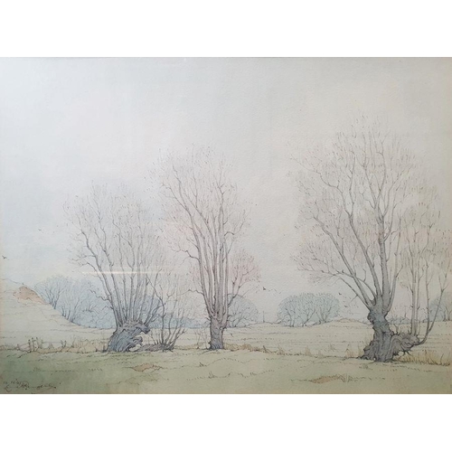 285 - Kenneth Pengelly 
 Watercolour drawing 
 Romney Marsh, early morning, watercolour no.2, signed and d... 