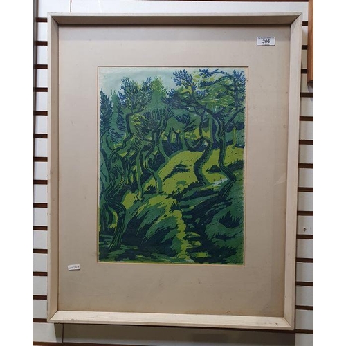 306 - Winifred Taylor (20th century)
 Colour block print 
 Woodland scene, signed lower right, 40cm x 31cm