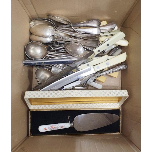 311 - Quantity of EPNS to include muffin dish, cake stand, large quantity flatware and other items (1 box)