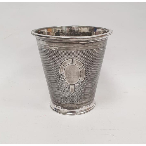 324A - White metal ice bucket with engine-turned decoration and belt motif, of tapering form to circular fo... 