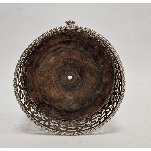 331 - Victorian silver and mahogany coaster on three scroll feet, marks rubbed, 15cm diameter