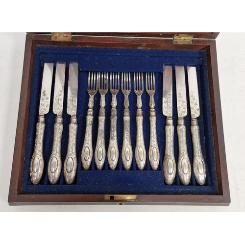 341 - Victorian canteen of silver cutlery with bright cut decoration, Birmingham, Hilliard & Thomason