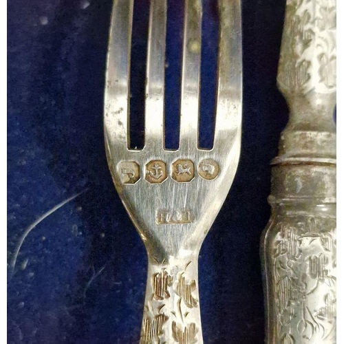 341 - Victorian canteen of silver cutlery with bright cut decoration, Birmingham, Hilliard & Thomason