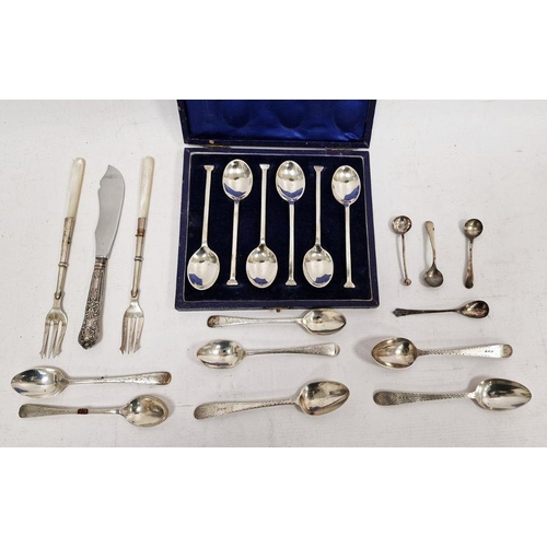 350 - Small quantity of various silver teaspoons and mustard spoons, a cased set of electroplated teaspoon... 