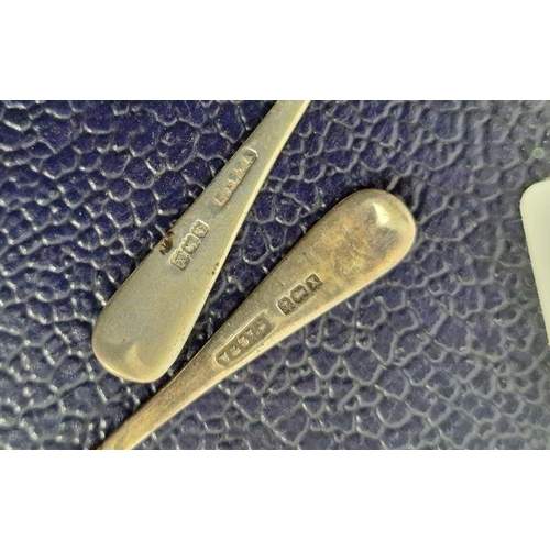 350 - Small quantity of various silver teaspoons and mustard spoons, a cased set of electroplated teaspoon... 