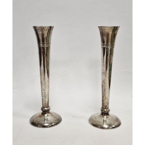 355 - Pair of 20th century silver stem vases of circular tapering form, on circular foot, Birmingham, S J ... 