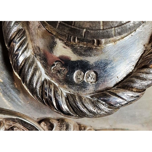 359 - Pair of Victorian silver tureens with silver castle handles, scrolling rococo-style decorated lid an... 