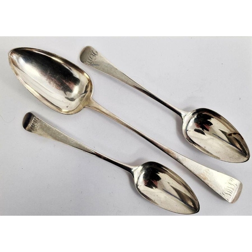 369 - Georgian silver serving spoon, George Turner, Exeter 1812 and a pair of Georgian silver spoons, 7.5o... 