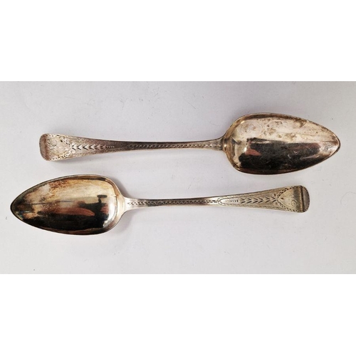 371 - Pair of Georgian silver spoons with bright cut decoration, London 1802, 4.1ozt (2)