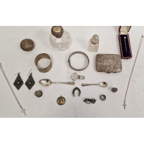 389 - Assorted miscellanous silver and white metal wares to include napkin ring, caps, teaspoons, cigarett... 