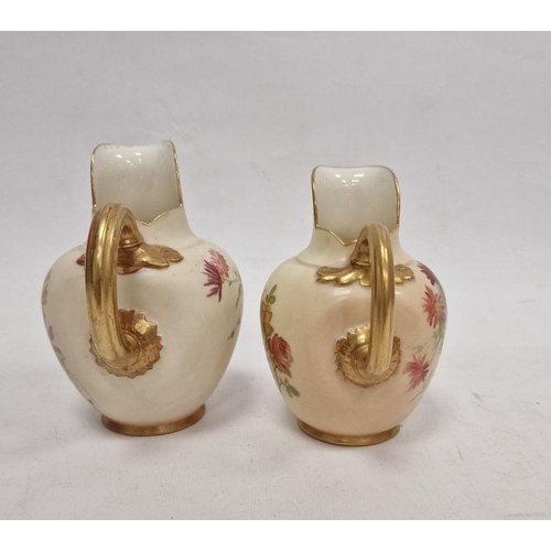 39 - Late 19th century Royal Worcester porcelain blush ground jug with gilt handle, floral decorated, no.... 