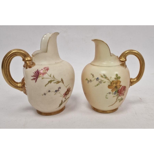 39 - Late 19th century Royal Worcester porcelain blush ground jug with gilt handle, floral decorated, no.... 