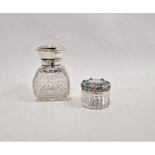 390 - Silver and turquoise-coloured glass dressing table bottle marked 'Sterling' and a glass dressing tab... 