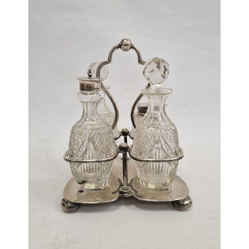 393 - Edwardian silver four-section cruet stand with glass bottles, possibly Mark Willis Sheffield 1901, 1... 