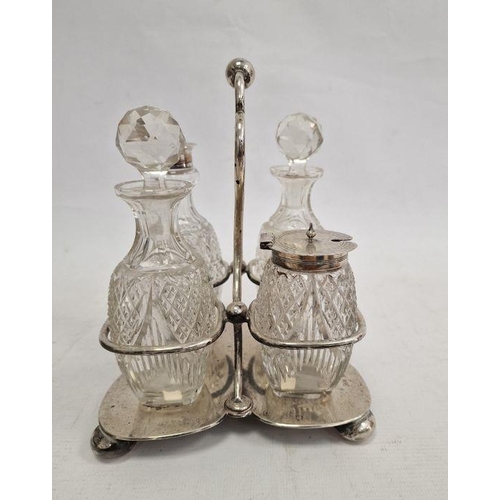 393 - Edwardian silver four-section cruet stand with glass bottles, possibly Mark Willis Sheffield 1901, 1... 