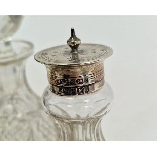 393 - Edwardian silver four-section cruet stand with glass bottles, possibly Mark Willis Sheffield 1901, 1... 