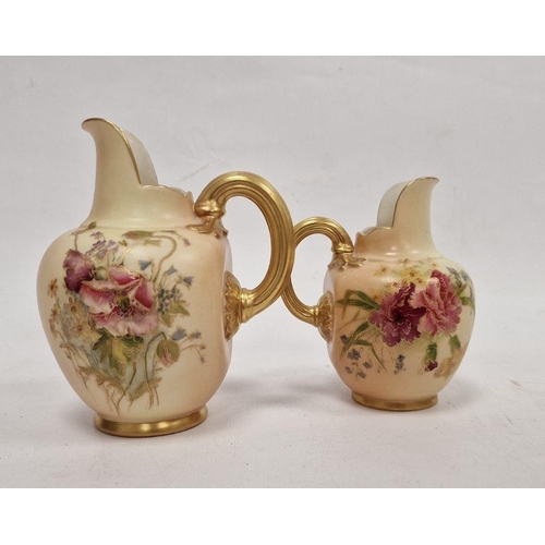 40 - Royal Worcester blush porcelain jug with gilt reeded handle, floral spray decorated, 13cm high and a... 