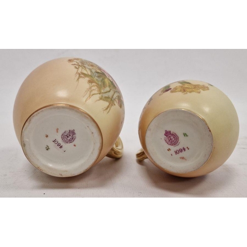 40 - Royal Worcester blush porcelain jug with gilt reeded handle, floral spray decorated, 13cm high and a... 