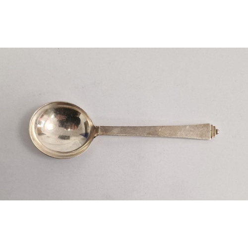 406 - Danish silver serving spoon by Georg Jensen, stamped 'Denmark Sterling', mid-20th century, with a py... 