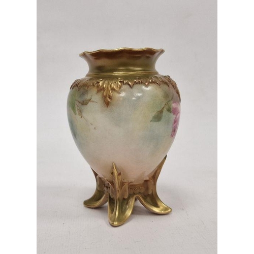 41 - Royal Worcester porcelain James Hadley vase with frilled everted rim, the shouldered tapering body w... 