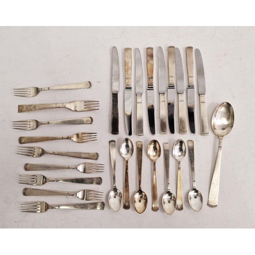 414 - Suite of Swedish silver-coloured metal flatware, makers mark GAB, Stockholm, after a design by Jacob... 