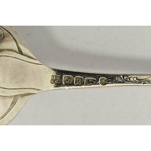 418 - Collection of seven silver spoons, late 18th/early 19th century, five variously engraved with initia... 