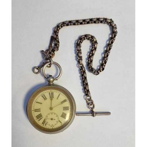 431 - White metal open-faced gentleman's pocket watch, the enamel dial with Roman numerals and subsidiary ... 