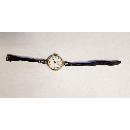 432 - Lady's 9ct gold-cased wristwatch, the enamel dial with Roman numerals and subsidiary seconds hand, S... 