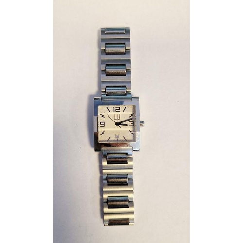 445 - Dunhill stainless steel gentleman's wristwatch with square face, sweep second hand and calendar aper... 