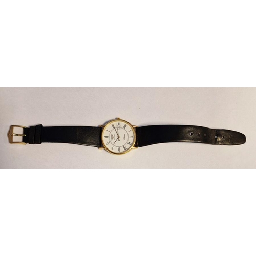 450 - Longines quartz movement gentleman's gold-plated wristwatch, the enamel dial with Roman numerals, sw... 