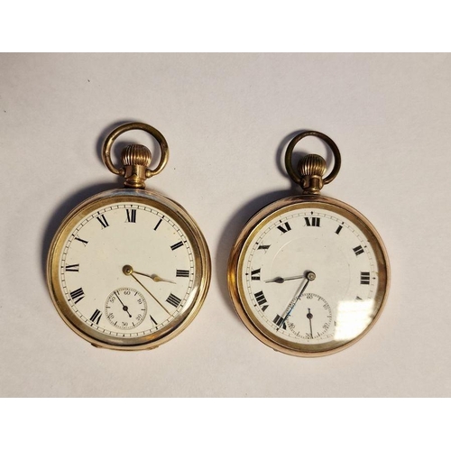 455 - Gentleman's gold-plated open-faced pocket watch with enamel dial, Roman numerals and subsidiary seco... 