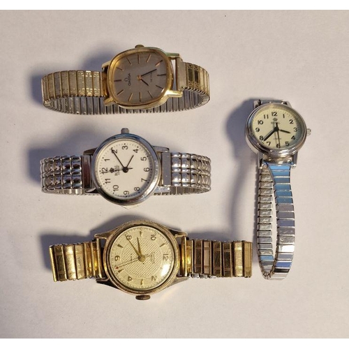 458 - Lady's rolled gold Omega wristwatch, gent’s Smiths Empire rolled gold pocket watch with expanding st... 