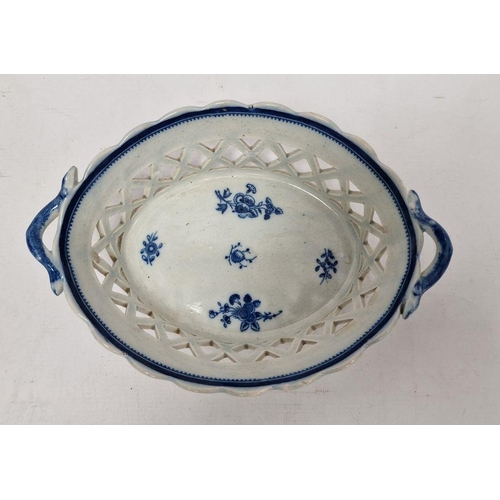 46 - 19th century Staffordshire pearlware chestnut basket, oval with scalloped edge, two scroll handles, ... 