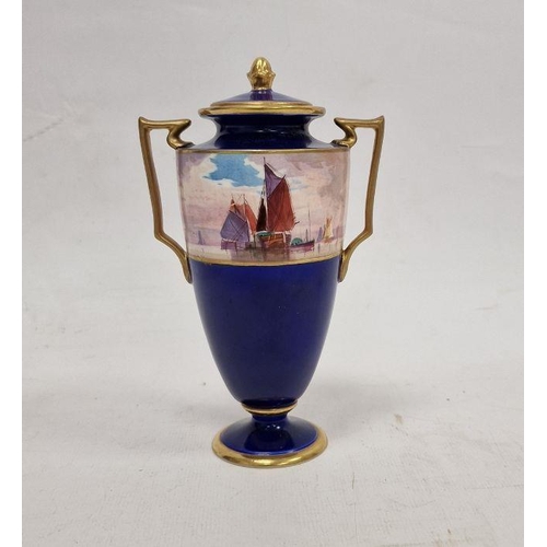 47 - Early 20th century Minton china vase and cover with gilt finial, shouldered with pair raised gilt ha... 