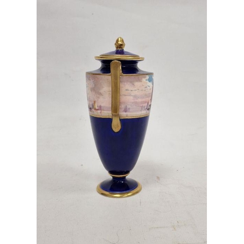 47 - Early 20th century Minton china vase and cover with gilt finial, shouldered with pair raised gilt ha... 