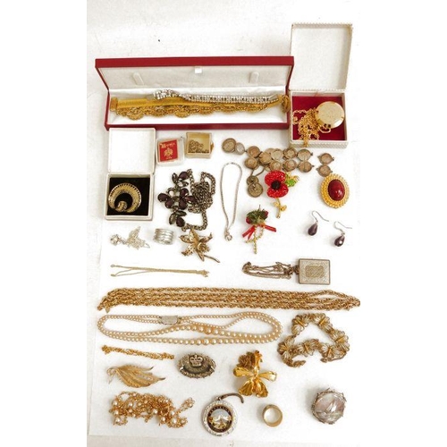 472 - Two boxes of costume jewellery to include gold-coloured chains, necklaces, etc