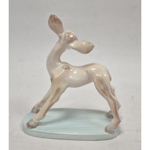 50 - Wedgwood & Co early 20th century handpainted pottery fawn, on pale blue oval base, 15.5cm high