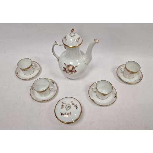 52 - Royal Copenhagen porcelain part coffee set, brown rose pattern, to include coffee pot, covered sugar... 