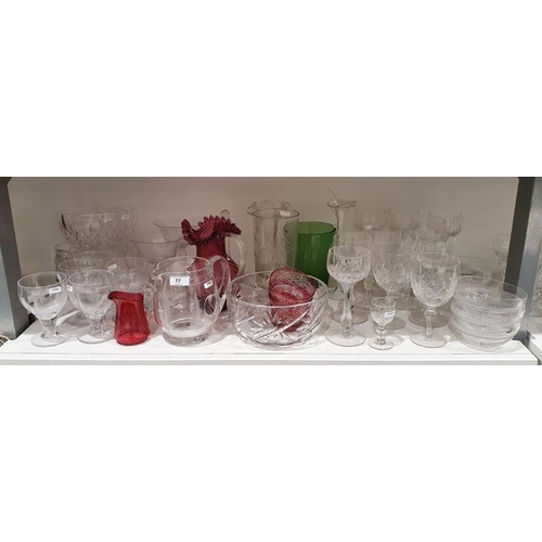 77 - Set of four Stuart wine/water glasses with cut fern decoration 12.5cm, and matching water jug 15cm, ... 