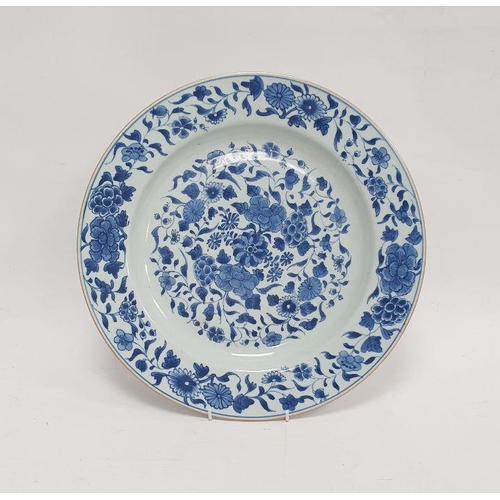 96 - 18th/19th century Chinese porcelain charger with underglaze blue decoration of scrolling foliage, pe... 