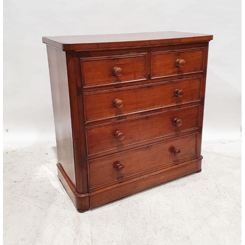 1226 - Victorian walnut chest of two short over three long drawers, the rectangular top with rounded front ... 